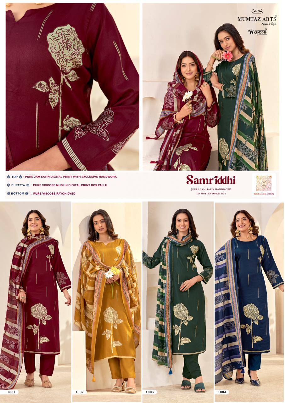 SAMRIDDHI by MUMTAZ ARTS 1001 to 1004 series VISCOSE JAM dresses at Wholesale Price